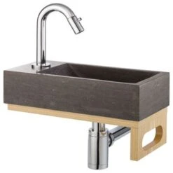 Atlantic Fonteinset Brody Links Zwart Natuursteen 36x18x9 Cm -Badkamer Winkel 123 2434