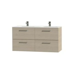 Tiger Badkamermeubel Studio 120cm Naturel Eik/matwit Met RVS Greep -Badkamer Winkel 123 373