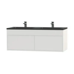 Tiger Helsinki Badkamermeubel 120 Cm Hoogglans Wit Met Wastafel Polybeton Zwart -Badkamer Winkel 123 395