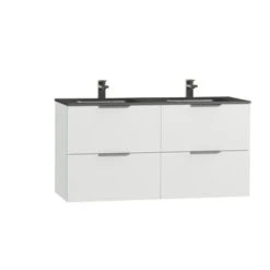 Tiger Badkamermeubel Studio 120cm Hoogglans Wit/matzwart Met Platte RVS Greep