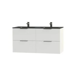 Tiger Badkamermeubel Studio 120cm Hoogglans Wit/matzwart Met Platte RVS Greep -Badkamer Winkel 123 398