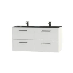 Tiger Badkamermeubel Studio 120cm Hoogglans Wit/matzwart Met Ronde RVS Greep -Badkamer Winkel 123 401