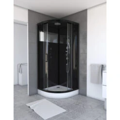 Aurlane Douchecabine Met Schuifdeur Black Mirror 2 Kwartrond Zwart 90x90 Cm -Badkamer Winkel 123 4025
