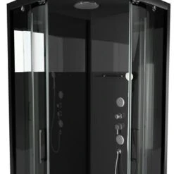 Aurlane Douchecabine Met Schuifdeur Black Mirror 2 Kwartrond Zwart 90x90 Cm -Badkamer Winkel 123 4027