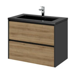 Tiger Reverse Meubelset 80 Cm Met 2 Lades Chalet Eik / Mat Zwart Inclusief Quadro Wastafel Mat Zwart