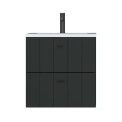 Tiger Maryport Badkamermeubelset 60 Cm Mat Zwart Met Wit Glanzende Polybeton Wastafel En Matzwarte Grepen -Badkamer Winkel 123 416