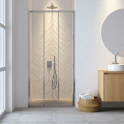 Sealskin Hooked Driedelige Schuifdeur 100x200 Cm, 6 Mm Helder Veiligheidsglas Met Antikalklaag Zilver Hoogglans