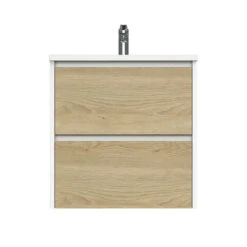 Tiger Reverse Meubelset 60 Cm Met 2 Lades Naturel Eik / Mat Wit Inclusief Quadro Wastafel Hoogglans Wit -Badkamer Winkel 123 616