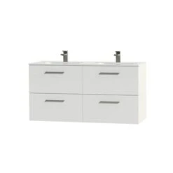 Tiger Studio Badkamermeubel 120cm Hoogglans Wit Met Dubbele Witte Wastafel -Badkamer Winkel 123 626