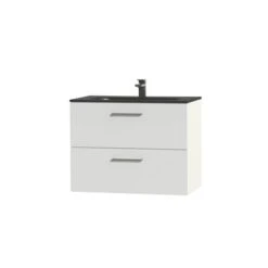 Tiger Badkamermeubel Studio 80cm Hooggglans Wit/matzwart Met RVS Greep -Badkamer Winkel 123 661