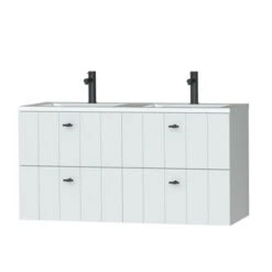 Tiger Maryport Badkamermeubelset 120 Cm Mat Wit Met Wit Glanzende Polybeton Wastafel En Matzwarte Grepen