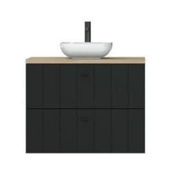 Tiger Maryport Badkamermeubelset 80 Cm Mat Zwart Met Licht Eiken Houten Wasblad, Keramische Opzetkom En Matzwarte Grepen -Badkamer Winkel 123 757