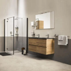 Tiger Karlo Badkamermeubel 120cm Chalet Eik Met Zwart Wastafelblad -Badkamer Winkel 123 786