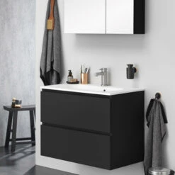 Tiger Badkamermeubel Karlo 60 Cm Mat Zwart Met Witte Wastafel -Badkamer Winkel 123 81